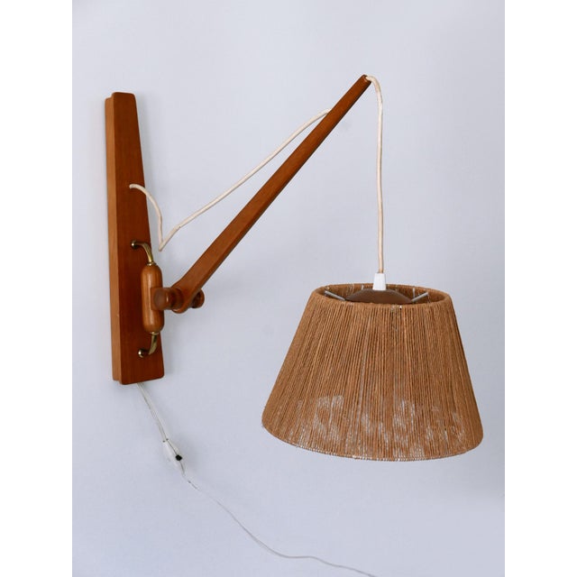 Mid-Century Modern Swing Teak & Sisal Wall Light, Denmark, 1960s For Sale - Image 9 of 18