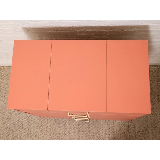Burnt Orange Vintage Postmodern Burnt Orange Four-Drawer Highboy Dresser With Brass Hardware For Sale - Image 8 of 12