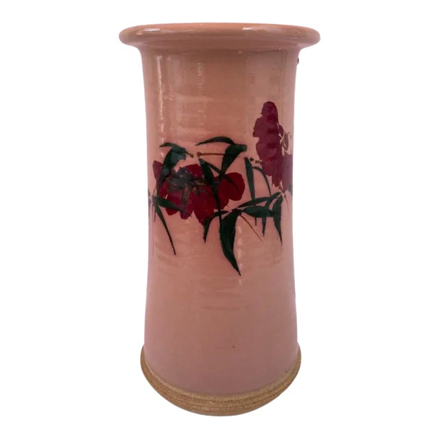 Vintage Pottey Cylinder Vase Floral Motif For Sale
