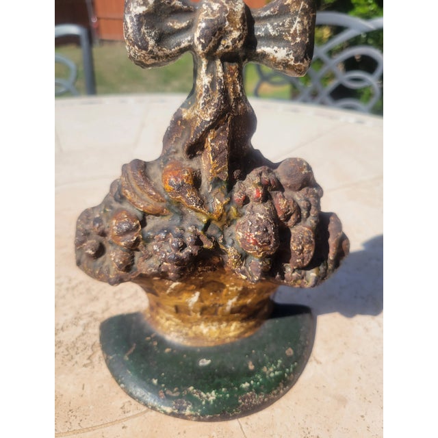 Dark Green Early 20th Century Cast Iron Basket With Bow For Sale - Image 8 of 9