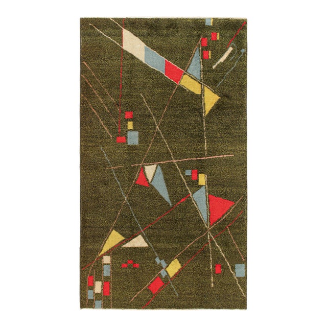 1960s Vintage Zeki Müren Rug in Chartreuse With Geometric Patterns by Rug & Kilim For Sale