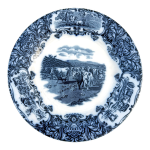 Antique Wedgwood “Cows / Cattle Drive” Flow Blue Dinner Plate – 10” (c.1890)