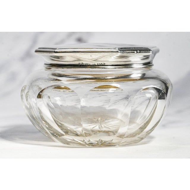 Beautiful Faceted Jewelry Box Vanity Dresser Box Antique Sterling Silver Crystal Powder Jar Luxury Home Decor For Sale - Image 4 of 13