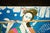 striking Asian-inspired decorative artwork featuring an elegant woman playing a flute, surrounded by a dramatic cobalt...