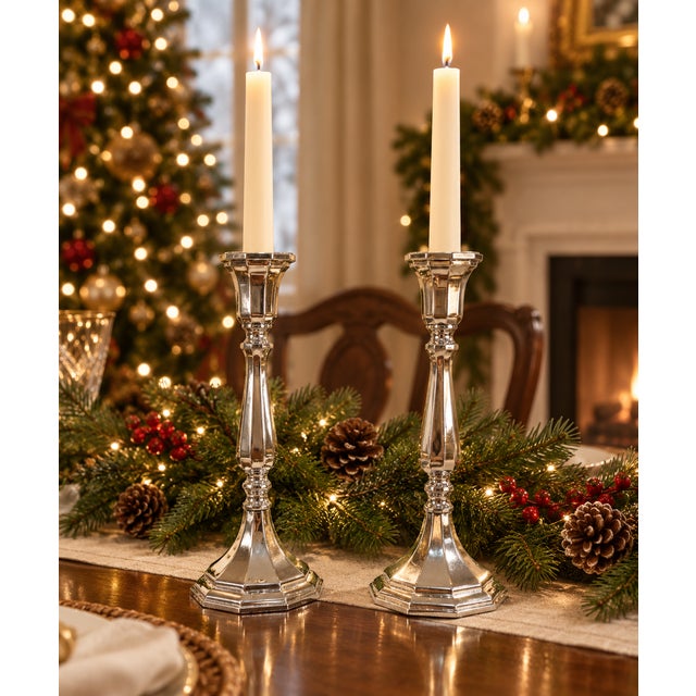 Mid 20th Century Vintage Sheffield Italian Silverplated Candle Holders / Candlesticks - a Pair For Sale - Image 13 of 13