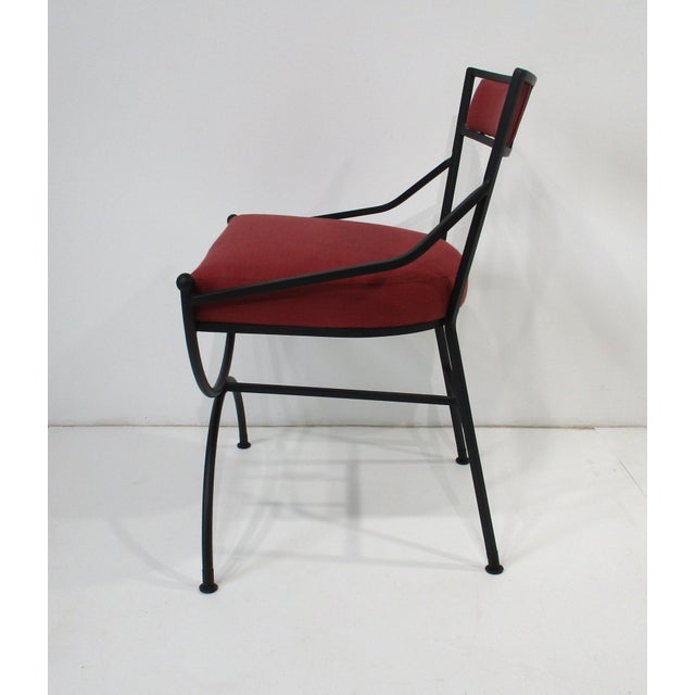 French French Iron and Upholstered Outdoor Indoor Dining Chairs For Sale - Image 3 of 12