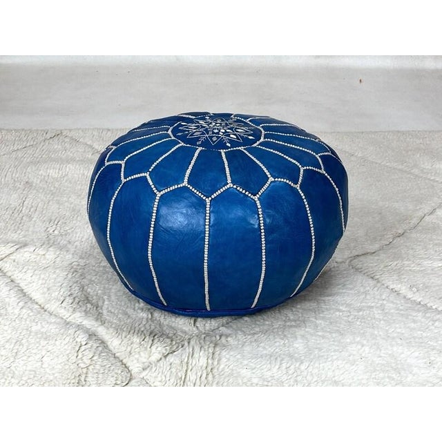 Contemporary Moroccan Leather Pouf Ottoman Cover For Sale - Image 4 of 8