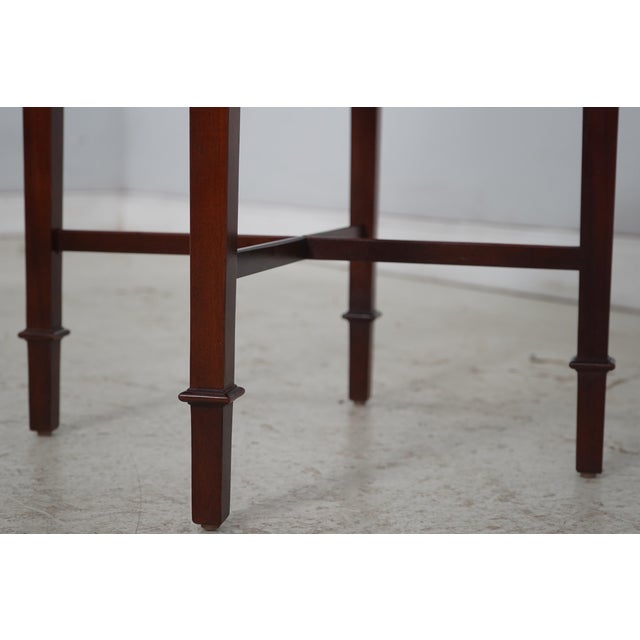 Baker Round Inlaid Mahogany Stretcher Base Lamp Table For Sale - Image 10 of 14