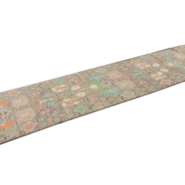 Textile Colorful Modern Oushak Wool Runner For Sale - Image 7 of 13