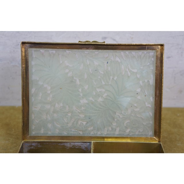 Mid Century Chinese Brass & Jade Divided Keepsake Trinket Cigarette Box 6" For Sale - Image 13 of 15