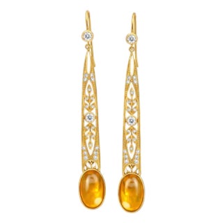 Art Nouveau Citrine Drop Earrings Silver, Gold, A Pair For Sale