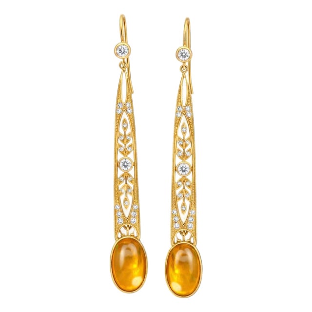 Art Nouveau Citrine Drop Earrings Silver, Gold, A Pair For Sale