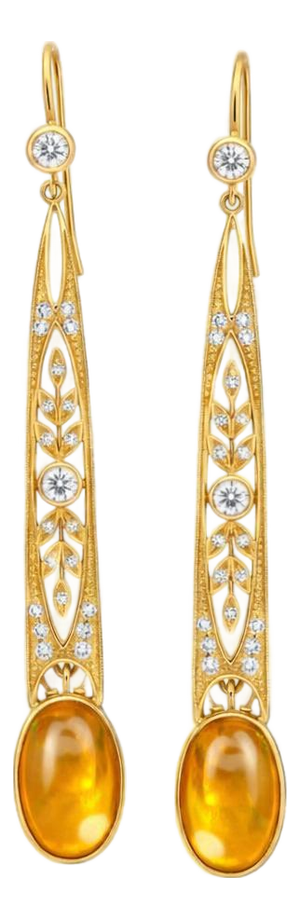 Art Nouveau Citrine Drop Earrings Silver, Gold, A Pair