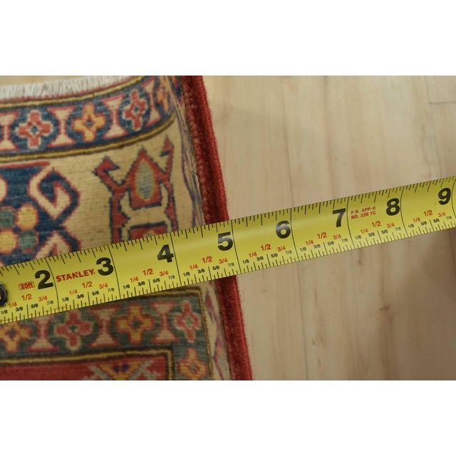 Kazak Rug 6’5” X 8’10” Red Wool Tribal Hand-Knotted Oriental Carpet For Sale - Image 13 of 15