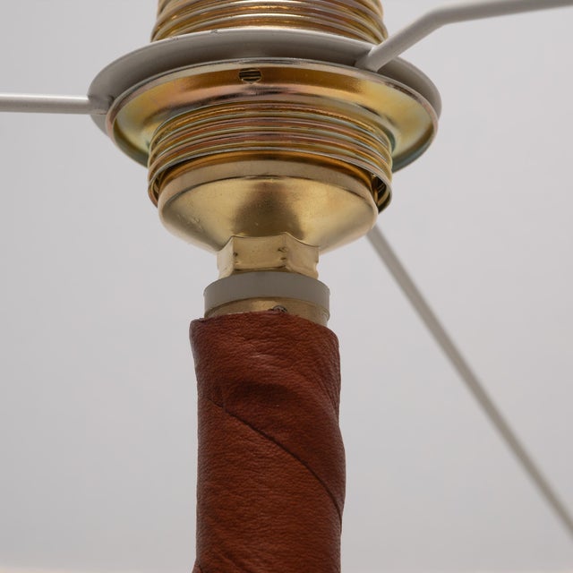 Metal Leather and Brass Floor Lamp by Uno & Östen Kristiansson for Luxus, Sweden, 1960 For Sale - Image 7 of 9