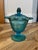 This item is a vintage Indiana Glass lidded candy dish featuring the Harvest Grape pattern in a vibrant blue color. t...