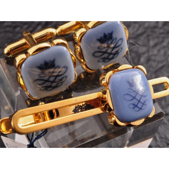 Vintage Royal Danish Copenhagen Gold Plate & Porcelain Cufflinks Circa 1980 For Sale - Image 12 of 12