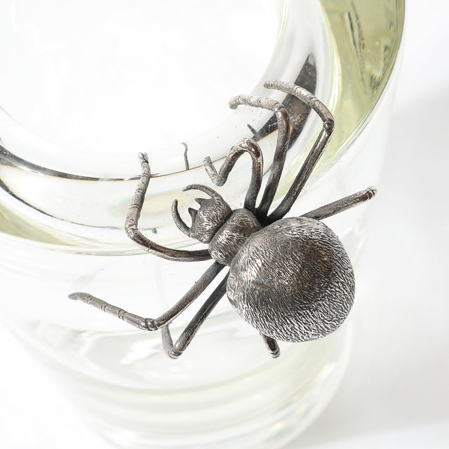 Aesthetic Movement Silver Spider Sculpture Crystal Vase Signed Leerdam Crystal For Sale - Image 12 of 15