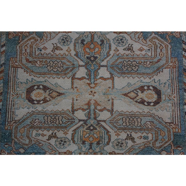 Vintage Geometric Turquoise Rug Runner Mat 5 X 2 For Sale - Image 4 of 14