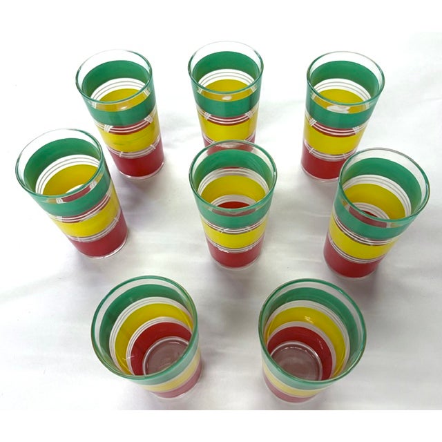 Summery Set of Colorful Striped Glasses For Sale - Image 4 of 5