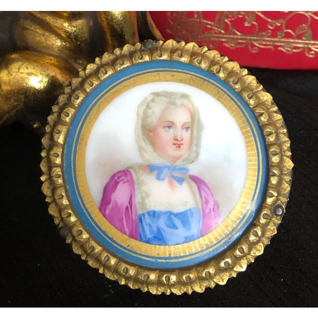 Gold 19th Century Antique French Porcelain Framed Portrait For Sale - Image 8 of 9