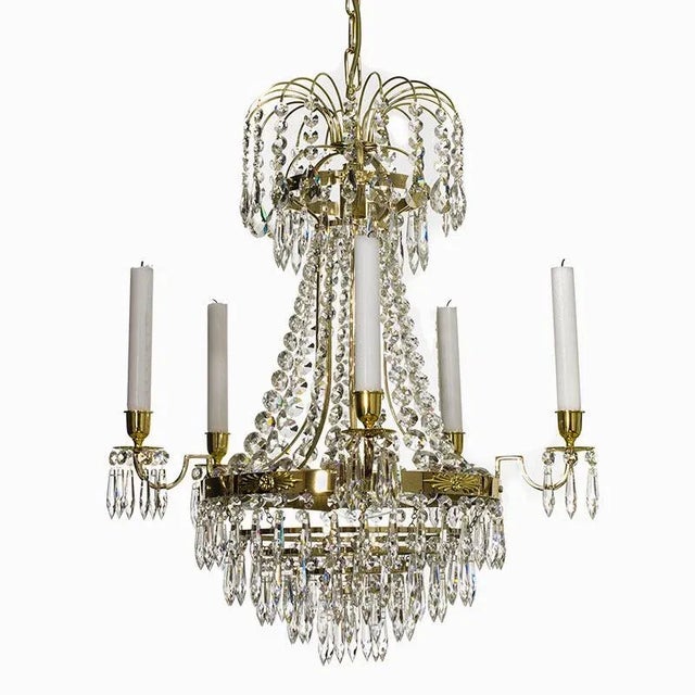 Not Yet Made - Made To Order Empire Style Polished Brass 5 Arm Chandelier With Crystals For Sale - Image 5 of 5