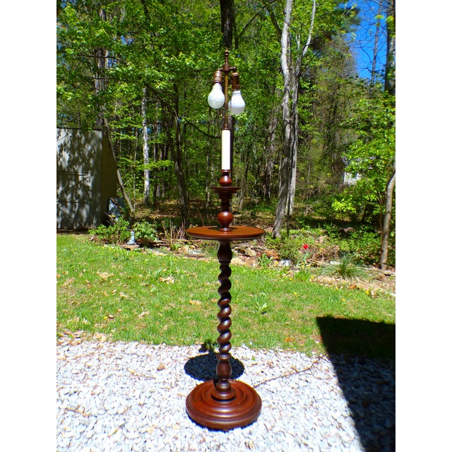 Vintage Solid Mahogany Barley Twist Floor Lamp Table For Sale - Image 12 of 16