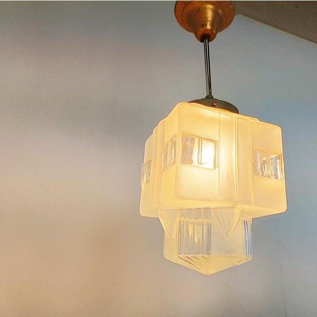 Vintage Art Deco Pendant Light in Glass, 1930s For Sale - Image 6 of 9