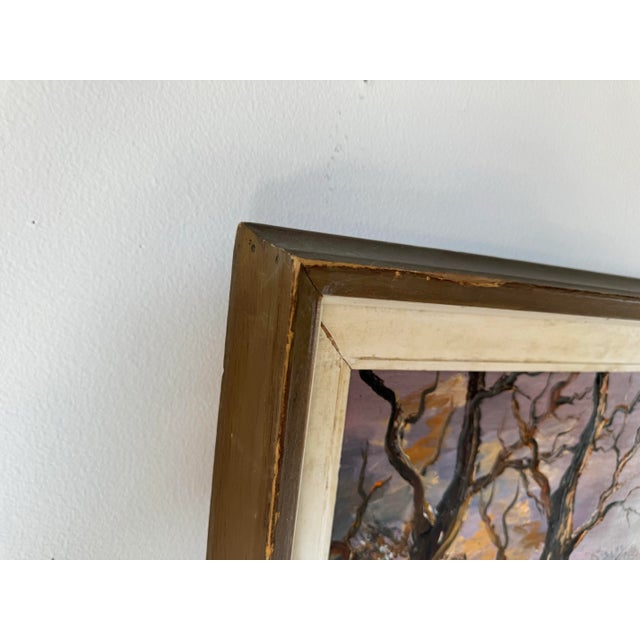 Vintage Winter Cabin in the Woods Landscape Oil Painting, Signed For Sale - Image 11 of 12