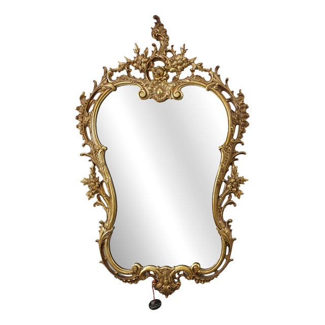 20th Century Louis XVI Ornate Metal Wall Mirror with Rococo Flourishes, France, 1950s For Sale