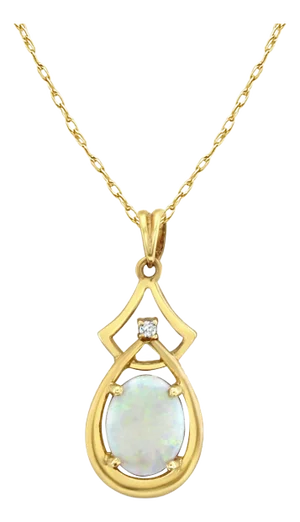 Oval Opal Necklace with Diamond Accent 14k Yellow Gold 16"