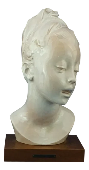 Domenico Matteucci. Ceramic sculpture depicting a bust of a young woman, 20th Century, Faenza Italy