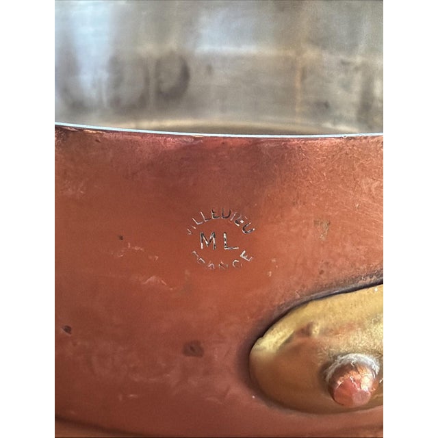 Mid 20th Century Vintage Villedieu ML France Copper Sauté Pan 6.5” Tin Lined Brass Handle For Sale - Image 5 of 10