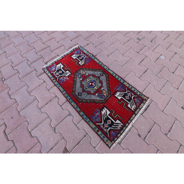 1960s Traditional Turkish Hand Knotted Vintage Doormat Rug Size: 1.6 x 3 ft - 51 x 93 cm - 20 x 36 inches Color: Organic...