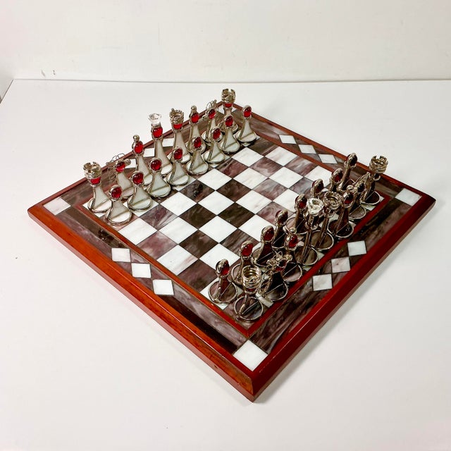 1950s Vintage Frank Lloyd Wright Arts & Crafts Boho Chic Stained Glass Chess Set - Set of 33, Atrributed For Sale - Image 14 of 18