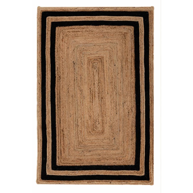Black 5'x7' Black Border Rectangle Jute Handmade Rug For Sale - Image 8 of 8