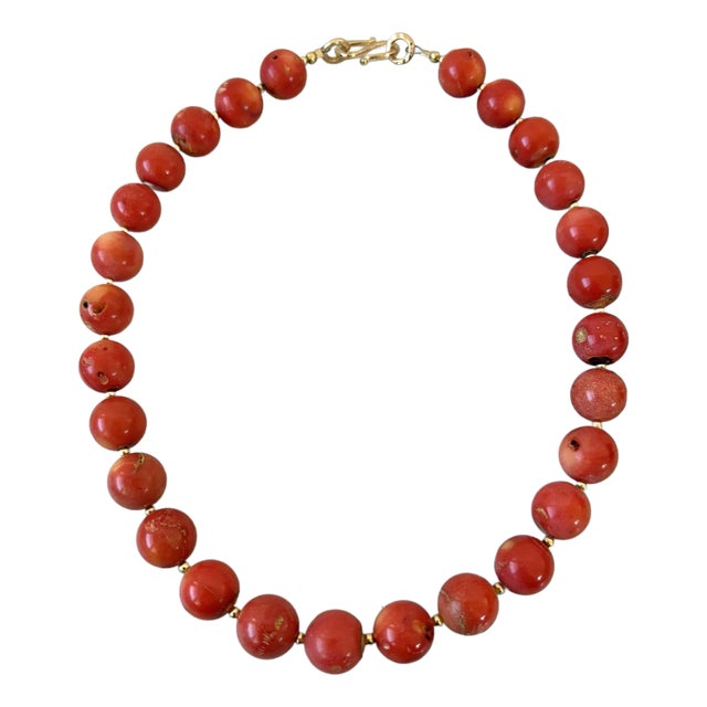 Coral Beaded Necklace With Gold Tone Spacers and Hook Clasp - Designed by Matthew Izzo For Sale