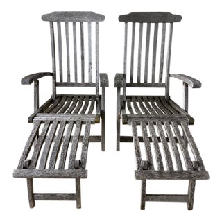 Pair of Kingsley Bate Teak Steamer Deck Chairs With Removable Footrests For Sale