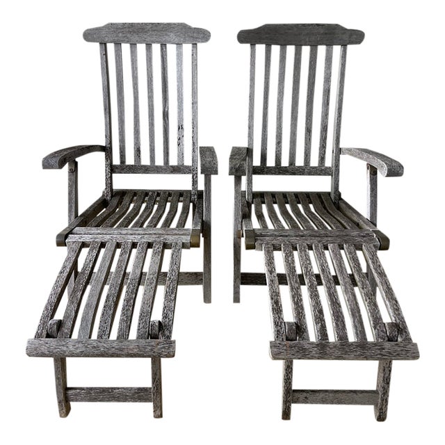 Pair of Kingsley Bate Teak Steamer Deck Chairs With Removable Footrests For Sale