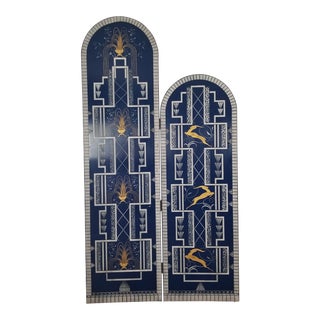 Hollywood Regency Two - Panel Arched Screen / Room Divider For Sale