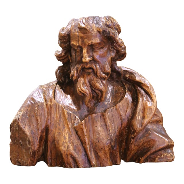 Mid-17th Century French Carved Walnut Bust of Saint Paul For Sale