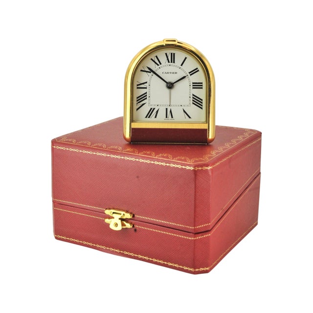 Cartier Paris 18ct Gold Plated Cased Romane Pendulette Quartz Alarm Clock Cartier Romane alarm clock from the 1980s .The...