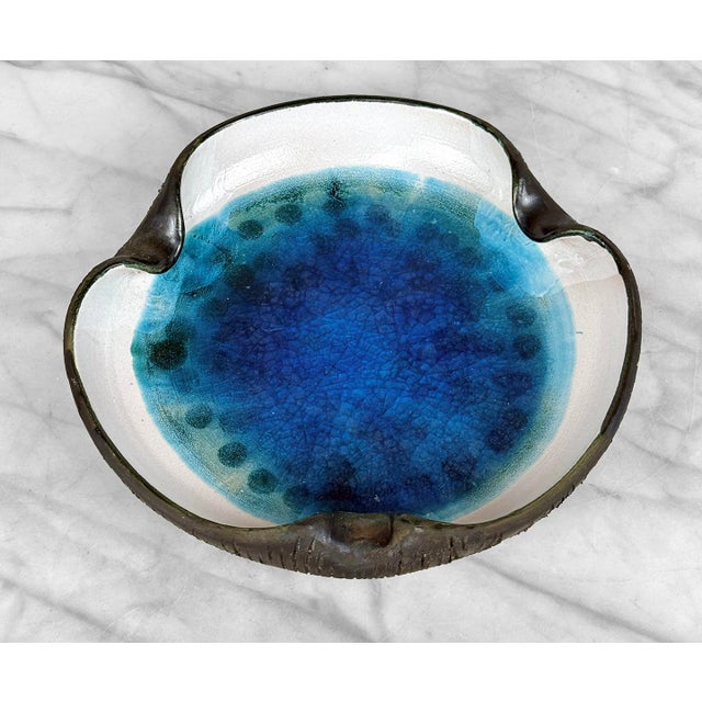 Mid-Century Modern Mid-Century Blue Geode Pottery Centerpiece Cigar Ashtray - 10" For Sale - Image 3 of 7