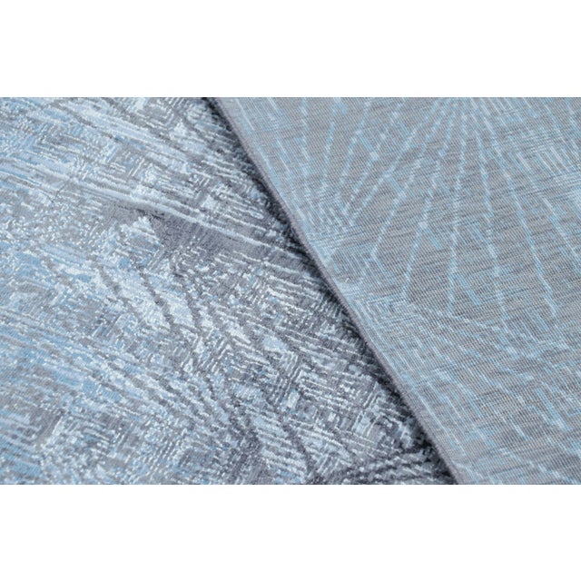 Gray Rug & Kilim’s Contemporary Geometric Rug in Blue and Gray “Abstract Medallion” For Sale - Image 8 of 8