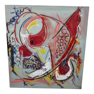 Large Jack Craig Compton 1980s Abstract Mixed Media Painting on Canvas 46x60 For Sale