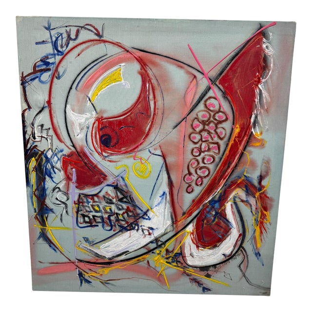 Large Jack Craig Compton 1980s Abstract Mixed Media Painting on Canvas 46x60 For Sale