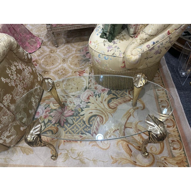 P.E.Guerin Hollywood Regency Glass & Brass Oval Coffee Table For Sale - Image 9 of 10