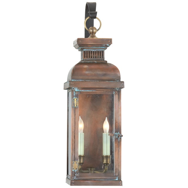Traditional Chapman & Myers for Visual Comfort Signature Suffork Medium Scroll Arm Lantern in Natural Copper For Sale - Image 3 of 5