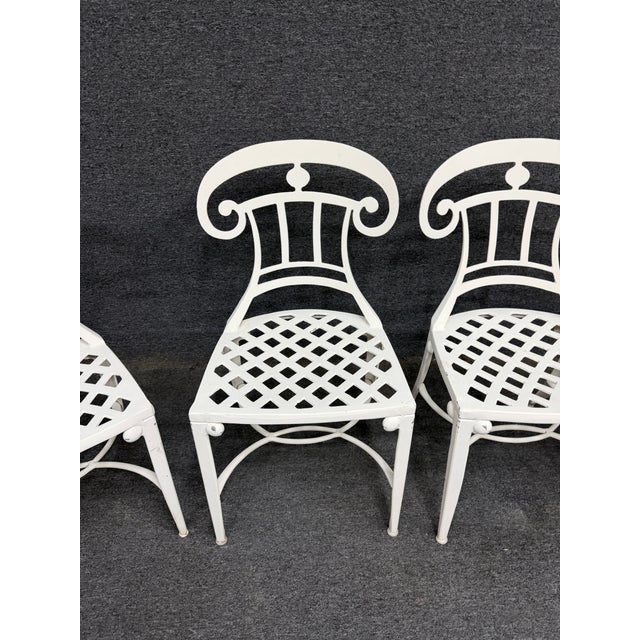 Set of Four White Powder-Coated Lattice Outdoor Chairs For Sale - Image 4 of 17