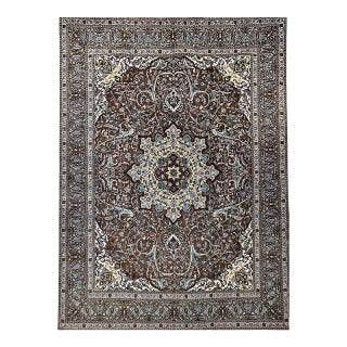 Vintage Persian Tabriz Rug, Hand-Knotted Wool, Mythical Firebird Motif, Brown & Ivory, 10x13 For Sale